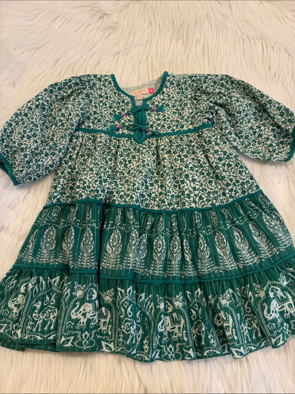 Pink Chicken GirlsGreen Floral Tiered Dress